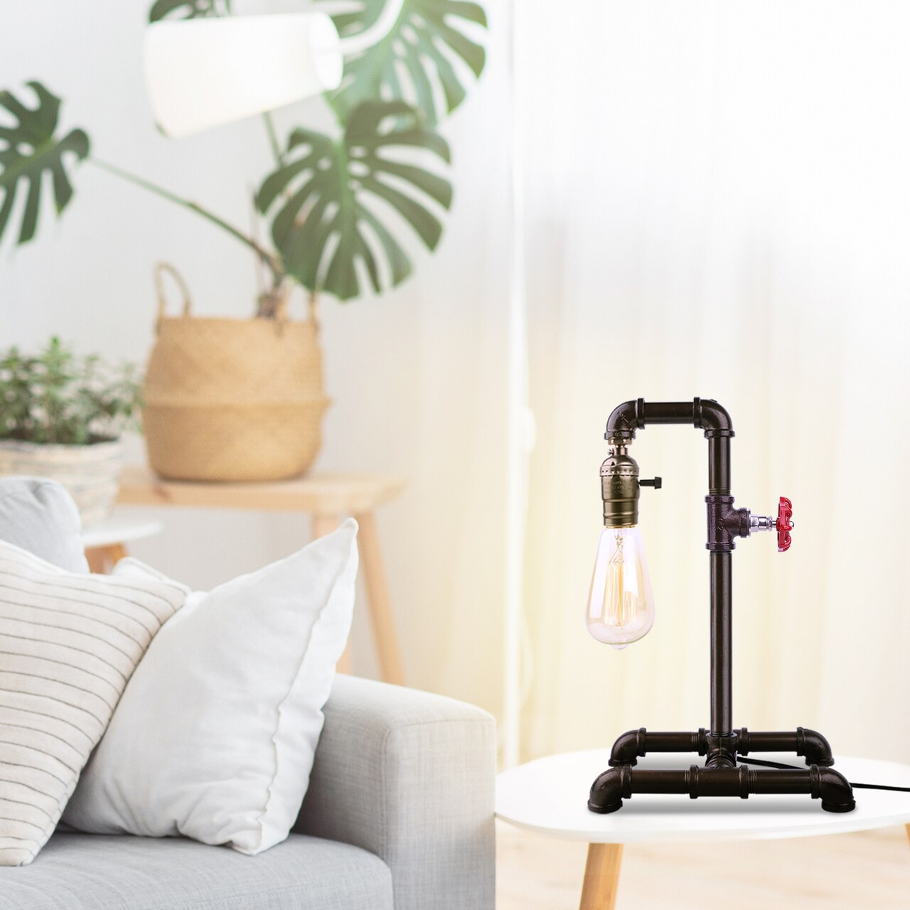Industrial Water Pipe Table Lamp, Vintage Steampunk Night Light, Rustic Metal Water Pipe Desk Lamp for Bedroom, Living Room, Bar, and Office